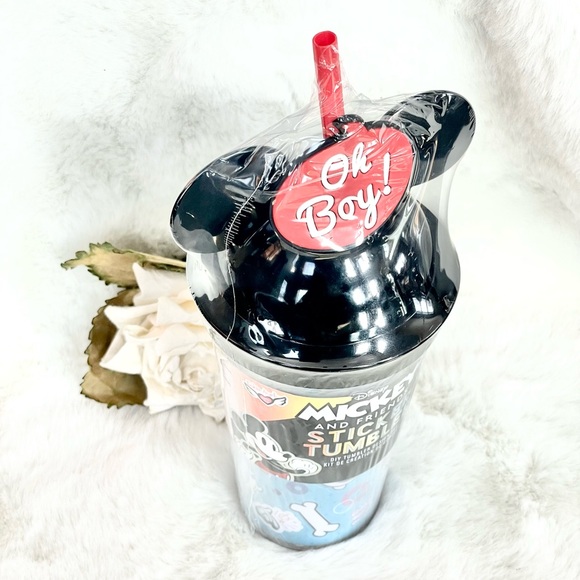 New with tags MICKEY MOUSE & FRIENDS TUMBLER & WATERPROOF STICKERS (100) & Straw - Picture 3 of 4